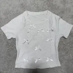 半袖 リボン ショート丈 トップス Tシャツ M
