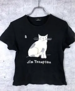 レトロ JIM THOMPSON 古着 ロゴ 手描き風 猫 イラスト Tシャツのサムネイル