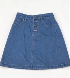 フロントボタン デニム ミニスカート ブルー M