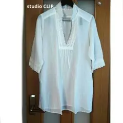 studio CLIP 綿100% レースチュニック ブラウス 白 ホワイト