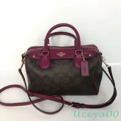 COACH コーチ ハンドバッグ 2WAY ショルダーバッグ シグネチャー 紫のサムネイル