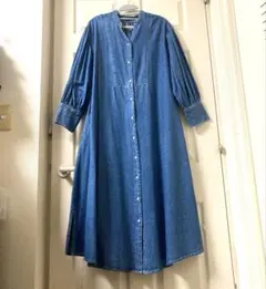 ボリュームスリーブ　ゆったりデニムワンピース