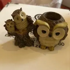 フクロウの親子置物