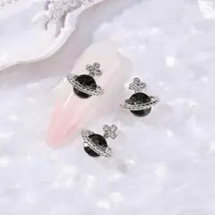 【黒】P775(2個)ネイルパーツ ブラック 惑星 土星 ビジュー ギャル 韓国