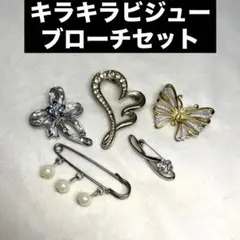 【キラキラ】ラインストーン パール ラメ レディースブローチセット