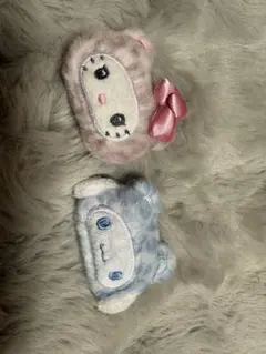 ファーキャラクタークリップセット（ピンク・青）2点セット