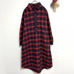 シャツワンピース (L) ロング丈 カジュアル アメカジ 長袖 トップス