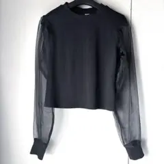 H&M 袖シアーリブニットトップス 黒