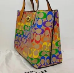 COACH シグネチャーマルチカラー レインボーウィロウ トートバッグ