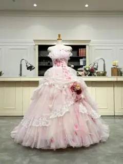 【佐々木希】7〜11号ピンク フリル花モチーフ ロングドレス結婚式前撮り舞台礼服