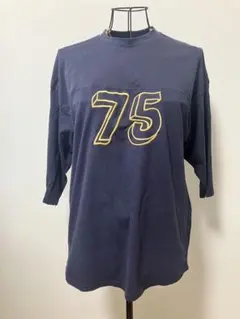 the shoptk160ネイビー 75プリント 7分袖Tシャツ