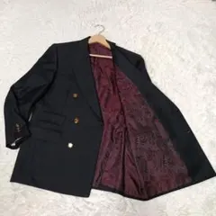 美品■Aquascutum ダブル テーラードジャケット ブラック カシミヤ混