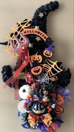 ハロウィン 魔女の帽子 フラワーリースのサムネイル
