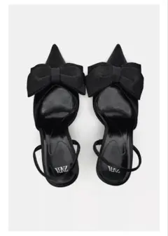 zara リボン付ヒールシューズミュールパンプスブラック35
