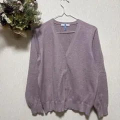 ピンクグレー　Vネック カーディガン Lサイズ