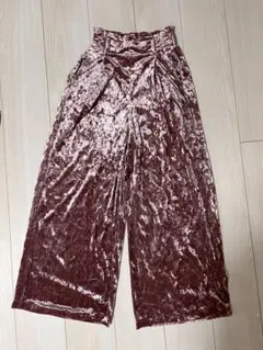 春秋服GUベルベット ワイドパンツ ローズピンク