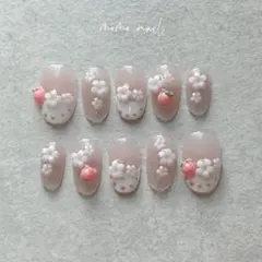 現品 ネイルチップ お花 いちご 春っぽい フレンチ 量産型 ガーリー