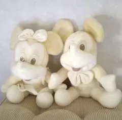 【レトロ・レア】ミッキー ミニー ぬいぐるみ セット クリーム色 約20cm