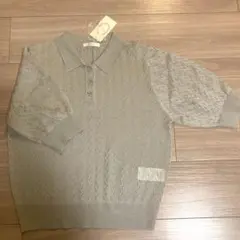 Té chichi 透かし編み　シアー　ポロニット 半袖　グレー