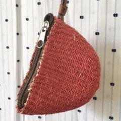 籠カゴカラーミニポーチハンドストラップハンドメイド小銭入れred