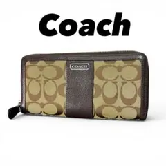 COACH 長財布 ギンガムチェック ラウンドファスナー - メルカリ