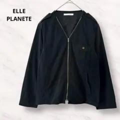 ELLE PLANETE ブルゾン 長袖 ジップアップ ノーカラー 薄手 黒 Lのサムネイル