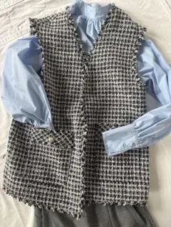 ホワイト系ツイードノースリーブジレ zyz8403.jpg