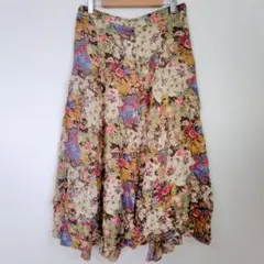 フレアスカート 花柄 マルチカラー ロングスカート かわいい