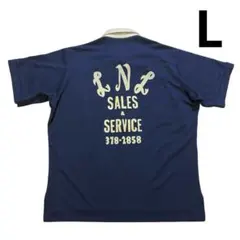 70s USA製 King Louie ボーリングシャツ L 紺 白のサムネイル