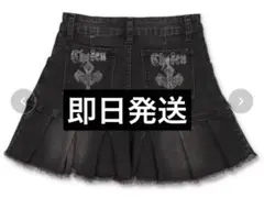 SPINNSクロス刺繍 ブラック デニム ミニスカート プリーツ