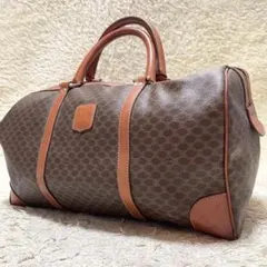 【特大容量】セリーヌ　ボストンバッグ　マカダム　レザー　ゴールド金具 トリオンフ