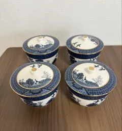 掛ノ谷窯 有田焼 蓋つき煮物椀 丼 4客セット 染付 鶴文様 - メルカリ