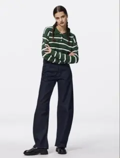 バレルレッグジーンズ　A+EC(丈長め81.0cm) Lサイズ、ネイビー