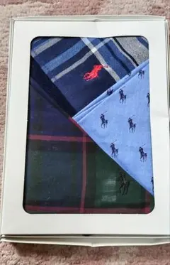 ポロ・ラルフ・ローレン ハンカチ 3枚セット ギフトボックス付き　 高島屋