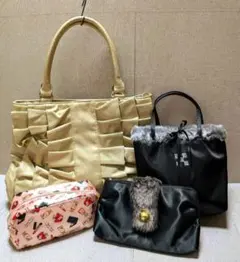 【まとめ売り】バック＆ポーチ4点!!大人かわいいフリルトート＆秋冬バッグ♡