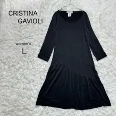【クリスティーナガヴィオリ】ワンピース イタリア製 【L】黒 フレア切替