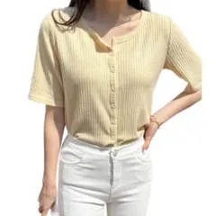 リブニット フロントボタン