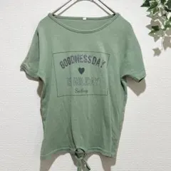 Tシャツ 半袖 140cm カーキ グリーン ロゴ 前結びデザイン