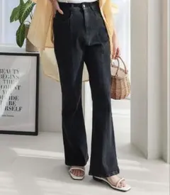 ハイウエストセンターシームセミフレアデニムパンツ Petitle PMサイズ