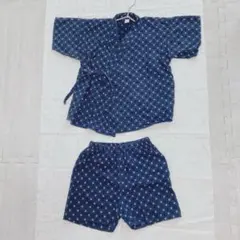 【日本製】甚平 90 男の子 女の子 綿100% かすり柄 紺 お祭り 部屋着