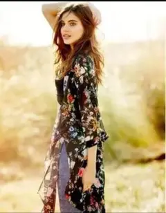 再入荷 XL サイズ  花柄 ロングカーディガン