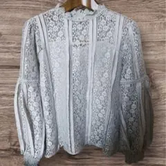 【未使用】NICE CLAUP　レースブラウス モスグリーン M 花柄　長袖