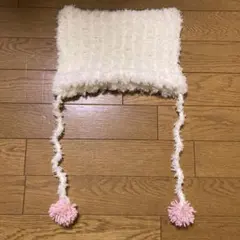 ハンドメイド　ネコ耳　ニット帽　オフホワイト