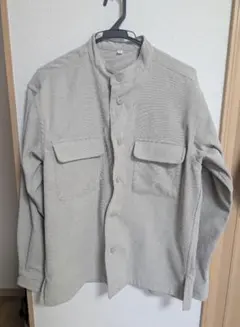 グレー ボタンアップ コーデュロイシャツ 長袖