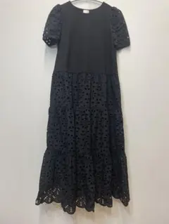 Liala×PG カットソー & レース ドッキング ワンピース 半袖ブラックのサムネイル