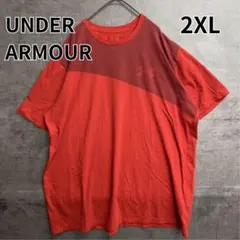 アンダーアーマー 赤 半袖 Ｔシャツ ヒートギア 刺繍ロゴ ２XL【9737】