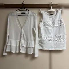 白の星レース　タンクトップとカーディガンのアンサンブル