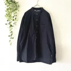 BEAMS HEART 長袖ノーカラーシャツ 【S】ネイビー