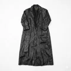 ヴィンテージ レザーロングコート マキシ丈 ブラック 本革 シボ感70s.80s