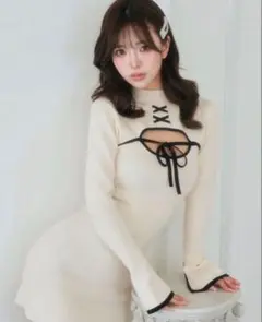 darich フロントオープンリボンニットミニワンピース